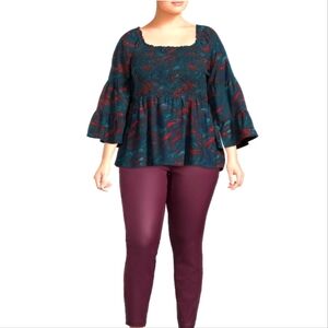 NWT Terra & Sky women's smock top, flared sleeves, cotton, plus sz 1X.